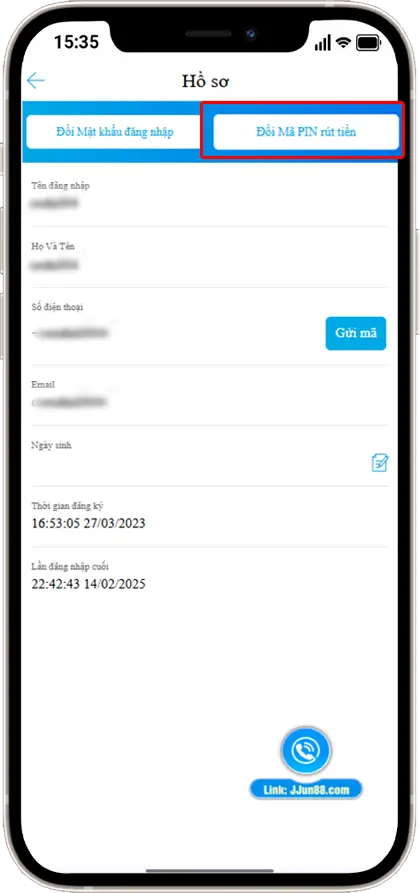 Bước 3: Chọn ĐỔI MÃ PIN RÚT TIỀN
